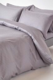 Homescapes Egyptian Cotton Satin Stripe Flat Sheet 330 Thread Count in Grey - Size: Single Flat - thumbnail 3