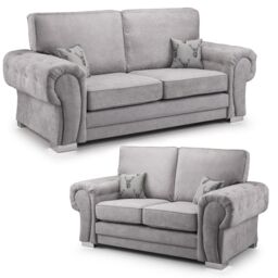 Furnishings For Less UK Milan Fabric Sofa Suite 3 & 2 Seater Sofa Set Full Back in Grey - thumbnail 1
