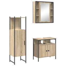 Berkfield Home Modern 3 Piece Bathroom Furniture Set Sonoma Oak Engineered Wood in Beige - thumbnail 3
