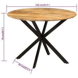 Berkfield Home Dining Table Ã˜110x78 cm Solid Wood Mango & Steel in Brown - Size: 110x78 cm - thumbnail 6