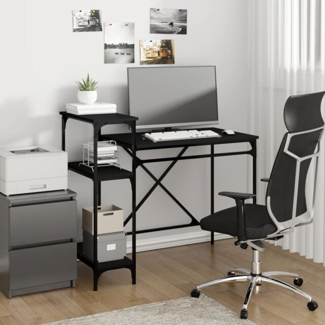 Berkfield Home Desk with Shelves Black 105x50x90 cm Engineered Wood&Iron - Size: 105 x 50 x 90 cm - image 1