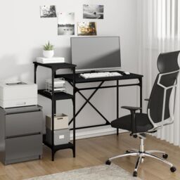 Berkfield Home Desk with Shelves Black 105x50x90 cm Engineered Wood&Iron - Size: 105 x 50 x 90 cm - thumbnail 1