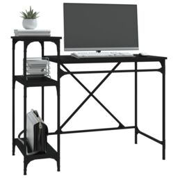 Berkfield Home Desk with Shelves Black 105x50x90 cm Engineered Wood&Iron - Size: 105 x 50 x 90 cm - thumbnail 4