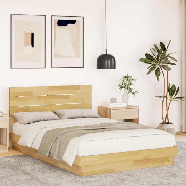 Berkfield Home Bed Frame with Headboard without Mattress 120x200 cm Solid Wood Oak in Brown - Size: Small Double - image 1