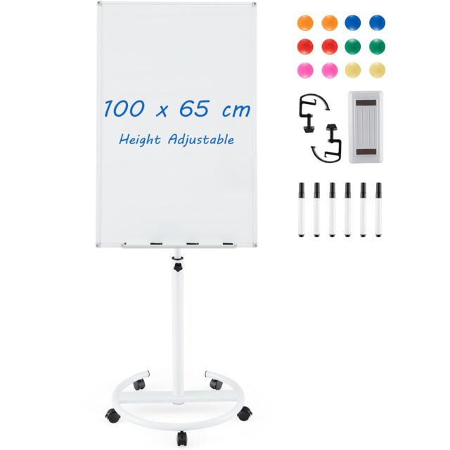 Costway Mobile Magnetic Whiteboard Height-Adjustable Dry Erase Board on Wheels 100X65 cm in White - image 1