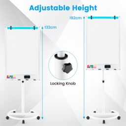 Costway Mobile Magnetic Whiteboard Height-Adjustable Dry Erase Board on Wheels 100X65 cm in White - thumbnail 3