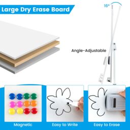 Costway Mobile Magnetic Whiteboard Height-Adjustable Dry Erase Board on Wheels 100X65 cm in White - thumbnail 4
