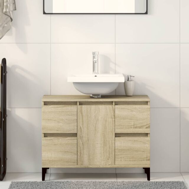 Berkfield Home Sink Cabinet Sonoma Oak 80x33x60 cm Engineered Wood in Brown - Size: 80 x 33 x 60 cm - image 1