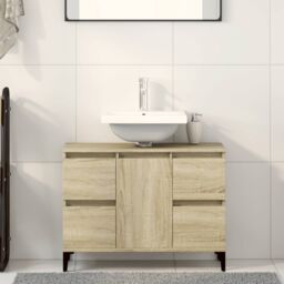 Berkfield Home Sink Cabinet Sonoma Oak 80x33x60 cm Engineered Wood in Brown - Size: 80 x 33 x 60 cm - thumbnail 1