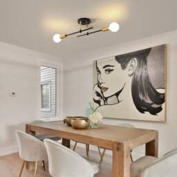 Goeco Ceiling Light Vintag, E27, Modern Chandelier for Living Room Bedroom in Metallic Gold - thumbnail 2
