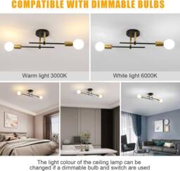 Goeco Ceiling Light Vintag, E27, Modern Chandelier for Living Room Bedroom in Metallic Gold - thumbnail 6