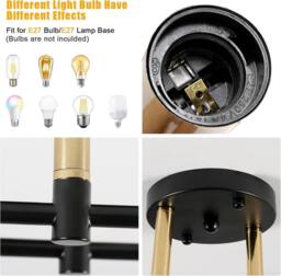 Goeco Ceiling Light Vintag, E27, Modern Chandelier for Living Room Bedroom in Metallic Gold - thumbnail 7