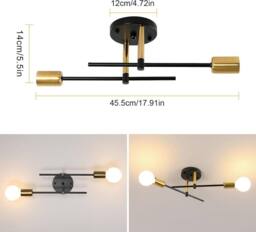 Goeco Ceiling Light Vintag, E27, Modern Chandelier for Living Room Bedroom in Metallic Gold - thumbnail 5
