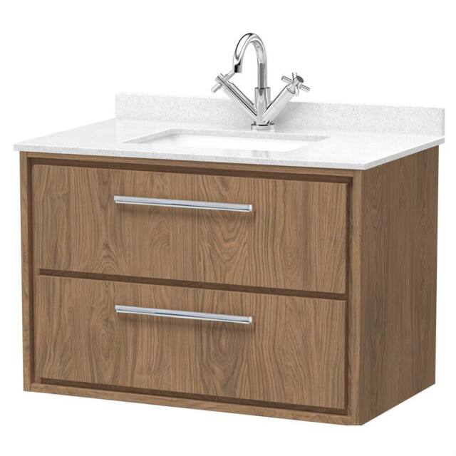 Balterley Longnor 2 Drawer Wall Hung Vanity Basin Unit, Antique Oak, 800mm in Brown - image 1