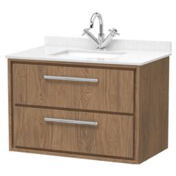 Balterley Longnor 2 Drawer Wall Hung Vanity Basin Unit, Antique Oak, 800mm in Brown - thumbnail 1
