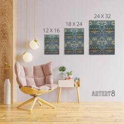 "Artery8 Peacock & Dragon Pattern Canvas Wall Art Print William Morris in Blue - Size: W18"" x H24""" - thumbnail 4