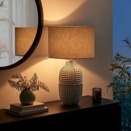 FurnitureboxUK Maze Grey & Black Patterned Ceramic Round Table Lamp - thumbnail 3
