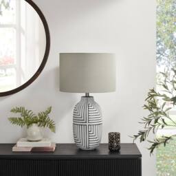 FurnitureboxUK Maze Grey & Black Patterned Ceramic Round Table Lamp