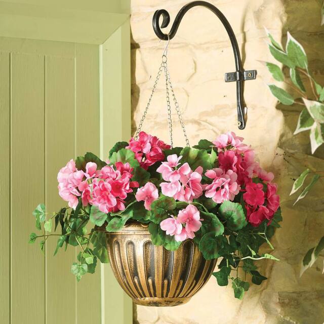 Gainsborough Artificial Pink Geranium Hanging Basket with Bronze-Effect Pot - image 1