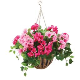 Gainsborough Artificial Pink Geranium Hanging Basket with Bronze-Effect Pot - thumbnail 2