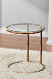 Living and Home Clear Tempered Glass Round Side Table with Metal Base in Rose Gold - thumbnail 2