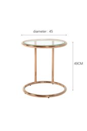 Living and Home Clear Tempered Glass Round Side Table with Metal Base in Rose Gold - thumbnail 6
