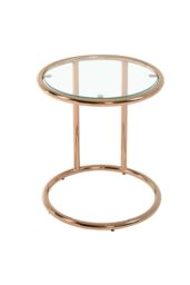 Living and Home Clear Tempered Glass Round Side Table with Metal Base in Rose Gold - thumbnail 3