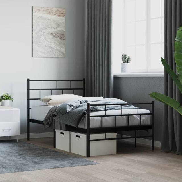 Berkfield Home Metal Bed Frame with Headboard & Footboard Black 90x190 cm Single - image 1