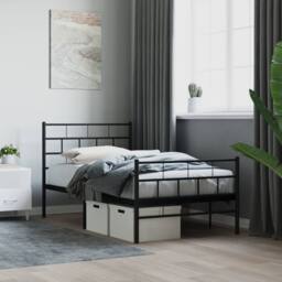 Berkfield Home Metal Bed Frame with Headboard & Footboard Black 90x190 cm Single - thumbnail 1