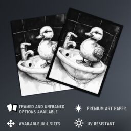 "Artery8 Cute Duckling Sink Bath Time Black White Drawing Wall Art Print - Size: W18"" x H24""" - thumbnail 2