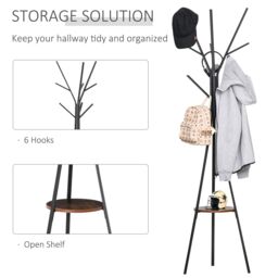 HOMCOM Free Standing Coat Rack Metal Shelf Holder Stand Display Clothes Hat in Brown - thumbnail 4