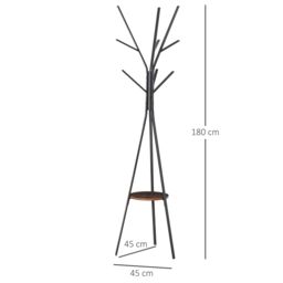 HOMCOM Free Standing Coat Rack Metal Shelf Holder Stand Display Clothes Hat in Brown - thumbnail 3