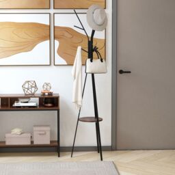 HOMCOM Free Standing Coat Rack Metal Shelf Holder Stand Display Clothes Hat in Brown