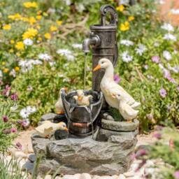 Primrose Duck Family Water Feature Tap Garden Fountain with LED Lights 56cm in Beige - thumbnail 1