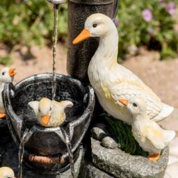 Primrose Duck Family Water Feature Tap Garden Fountain with LED Lights 56cm in Beige - thumbnail 4