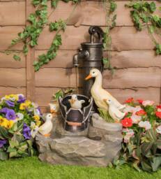 Primrose Duck Family Water Feature Tap Garden Fountain with LED Lights 56cm in Beige - thumbnail 3