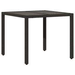 Berkfield Home Garden Table with Glass Top Black 90x90x75 cm Poly Rattan - Size: 90 x 90 x 75 cm - thumbnail 2