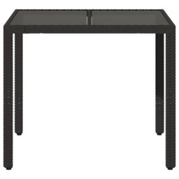 Berkfield Home Garden Table with Glass Top Black 90x90x75 cm Poly Rattan - Size: 90 x 90 x 75 cm - thumbnail 4