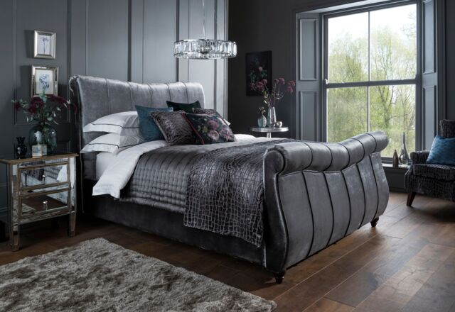 Flintshire Furniture Ltd Leona Fabric Bed Frame in Grey - Size: Double