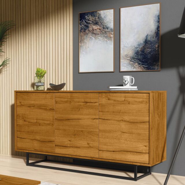 Creative Furniture Halo Loft Sideboard 160cm - Industrial-Style Sideboard with Rustic, Oak & Black Matt Doors in Brown