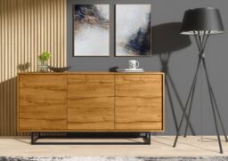 Creative Furniture Halo Loft Sideboard 160cm - Industrial-Style Sideboard with Rustic, Oak & Black Matt Doors in Brown - thumbnail 3