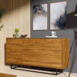Creative Furniture Halo Loft Sideboard 160cm - Industrial-Style Sideboard with Rustic, Oak & Black Matt Doors in Brown - thumbnail 1