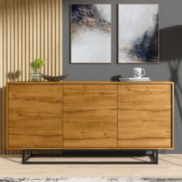 Creative Furniture Halo Loft Sideboard 160cm - Industrial-Style Sideboard with Rustic, Oak & Black Matt Doors in Brown - thumbnail 2