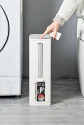 Living and Home 2-in-1 Toilet Waste Bin Brush Set with Toliet Brush Set Bathroom Dustbin Slim Trash Can in White - thumbnail 2