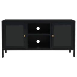 Berkfield Home TV Cabinet Black 105x35x52 cm Steel & Glass - Size: 105 x 35 x 52 cm - thumbnail 3