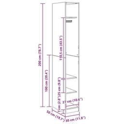Berkfield Home Wardrobe Artisian Oak 30x50x200 cm Engineered Wood in Brown - Size: 30 x 50 x 200 cm - thumbnail 9