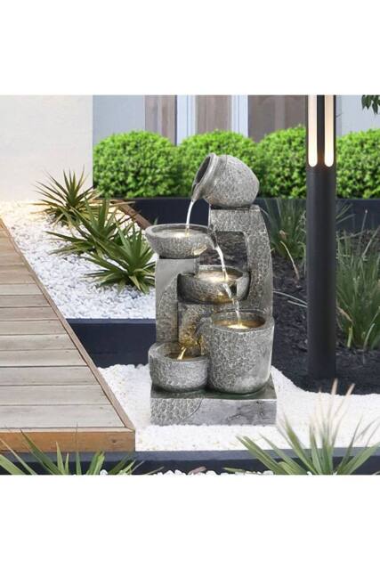 Living and Home Solar-powered Garden Water Fountain for Outdoors with Lights in Grey - image 1