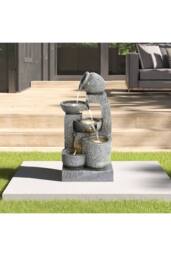 Living and Home Solar-powered Garden Water Fountain for Outdoors with Lights in Grey - thumbnail 2