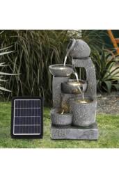 Living and Home Solar-powered Garden Water Fountain for Outdoors with Lights in Grey - thumbnail 3