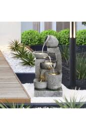 Living and Home Solar-powered Garden Water Fountain for Outdoors with Lights in Grey - thumbnail 1